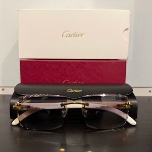 Cartier Purple Tint Buffalo Horn Diamond Cut Sunglasses With White Frame